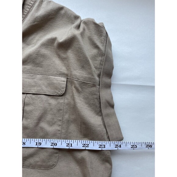 J Jill Large Brown Utility Popover Shirt Khaki Safari Two Pocket Blouse Neutral - Picture 6 of 9